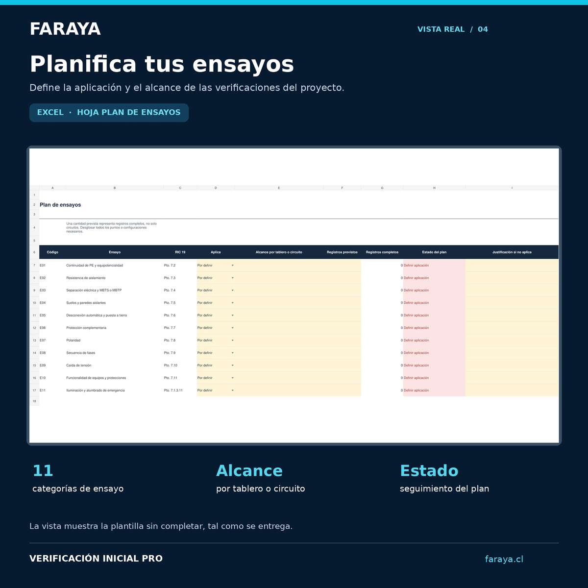 FARAYA Verificación Inicial PRO | Informe Word + Registro Excel para proyectos TE‑1