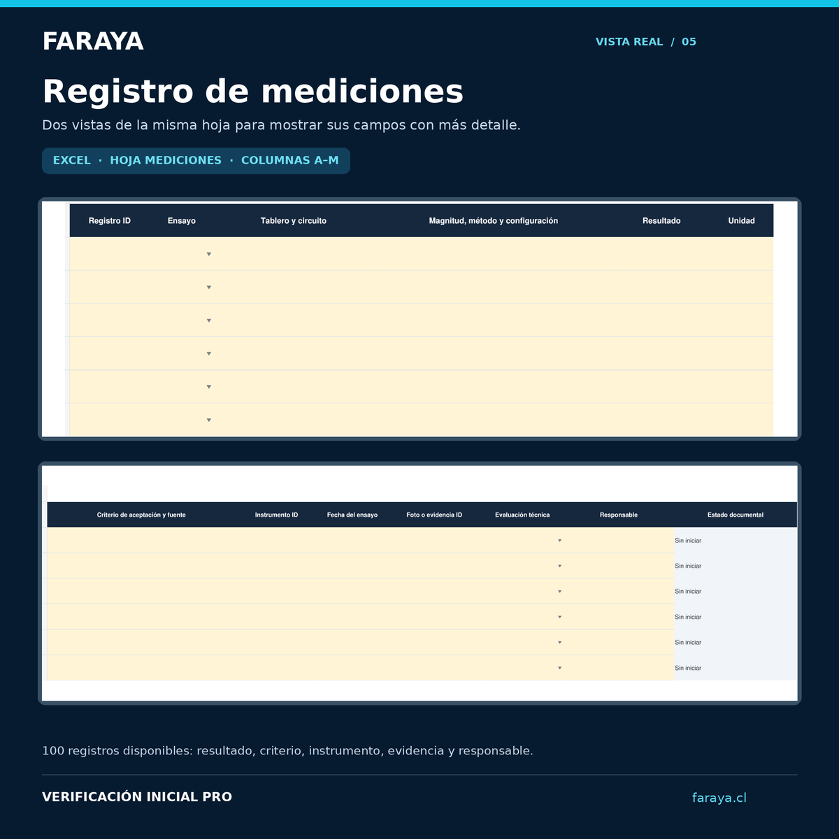 FARAYA Verificación Inicial PRO | Informe Word + Registro Excel para proyectos TE‑1