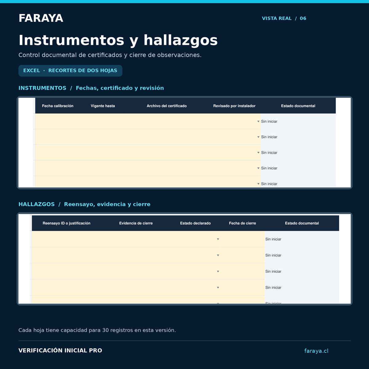 FARAYA Verificación Inicial PRO | Informe Word + Registro Excel para proyectos TE‑1
