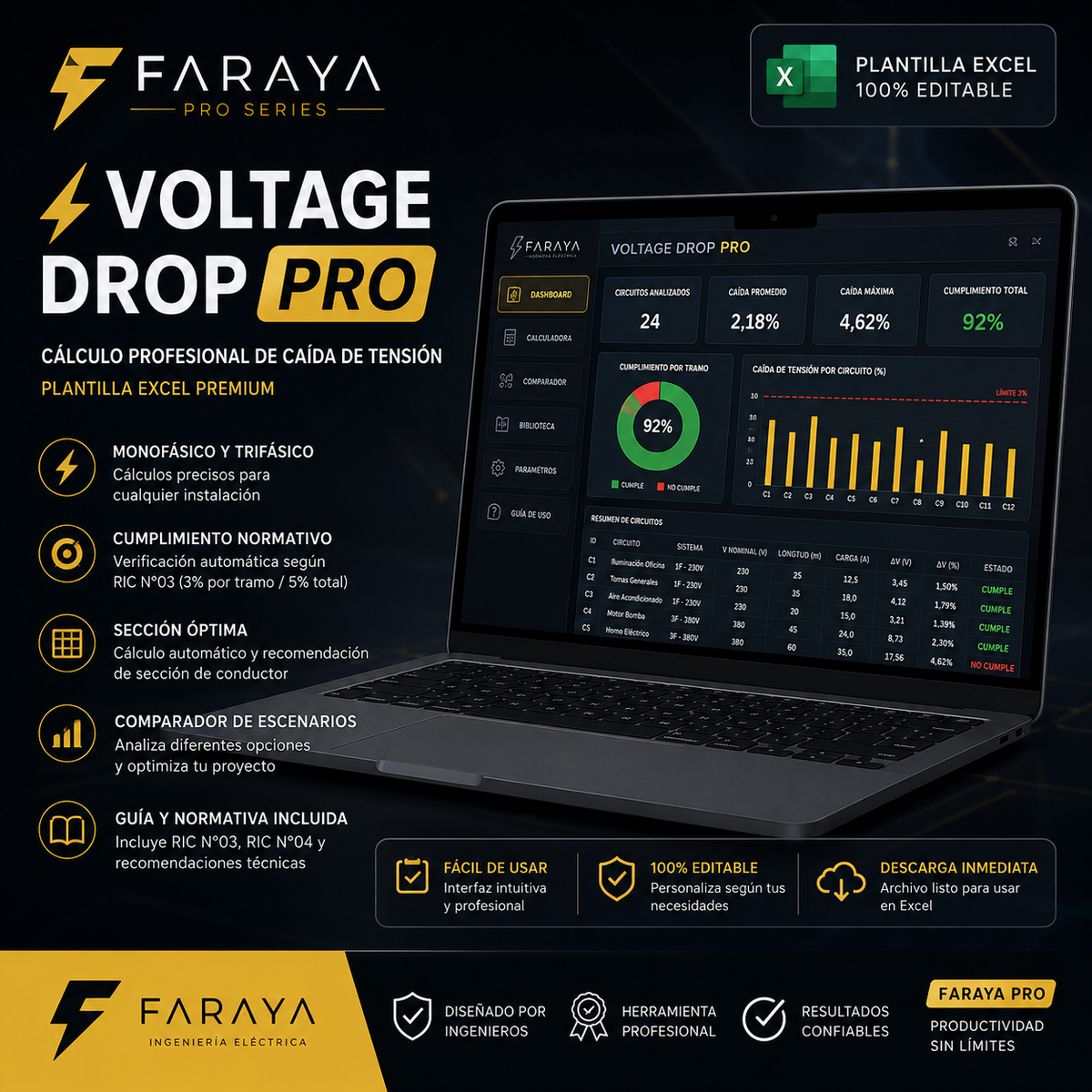Voltage Drop PRO | Calculadora Profesional de Caída de Tensión en Exceligital