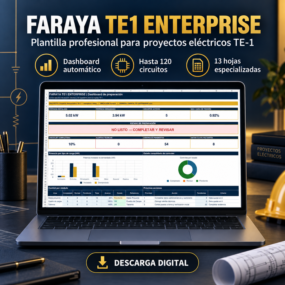 FARAYA TE‑1 ENTERPRISE | Plantilla Excel para preparación de proyectos eléctricos