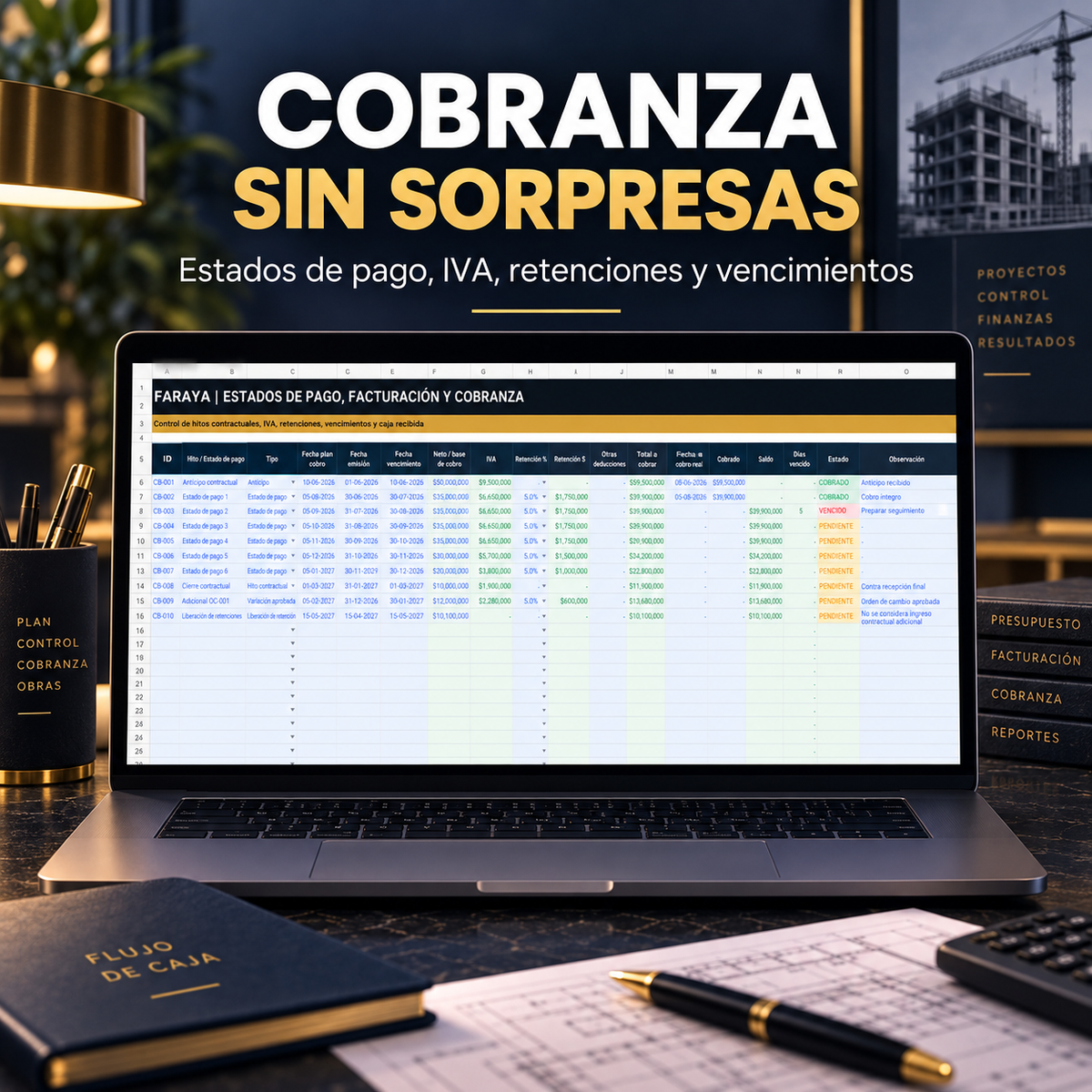 FARAYA Project Cash Flow PRO | Control de Flujo de Caja y Rentabilidad por Proyecto en Excel