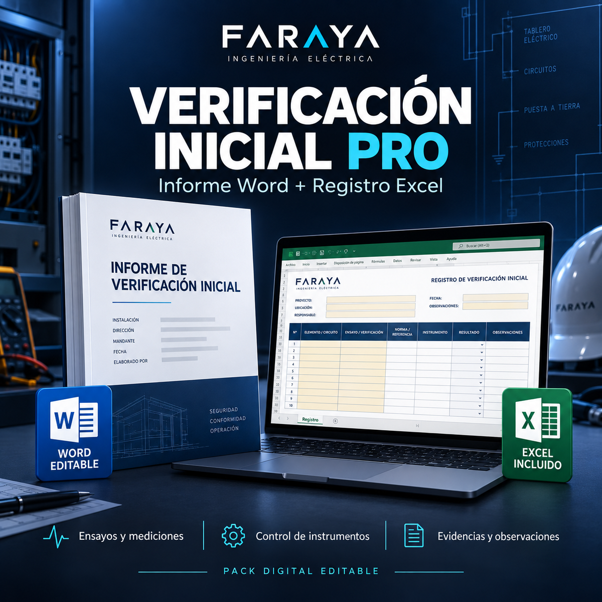 FARAYA Verificación Inicial PRO | Informe Word + Registro Excel para proyectos TE‑1